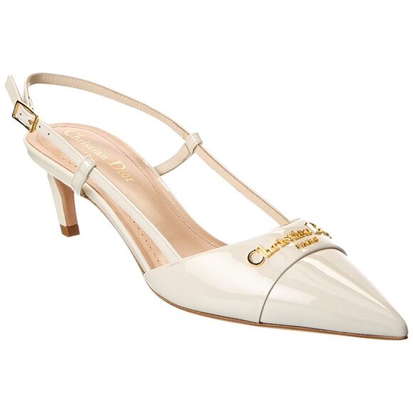 Dior Shoes - DIOR MY 50 Patent Leather Slingback Sandals Kitten Heels Pumps Shoes Ivory